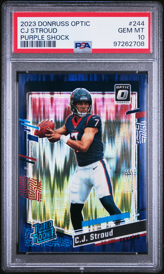 2023 Panini Donruss Optic Purple Shock Cj Stroud 10 PSA #244 - Golden Apple Comics
