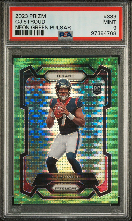 2023 Panini Prizm Neon Green Pulsar Cj Stroud 9 PSA #339 - Golden Apple Comics