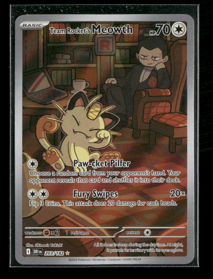 SV10: Destined Rivals Team Rocket's Meowth #203/182 - Golden Apple Comics