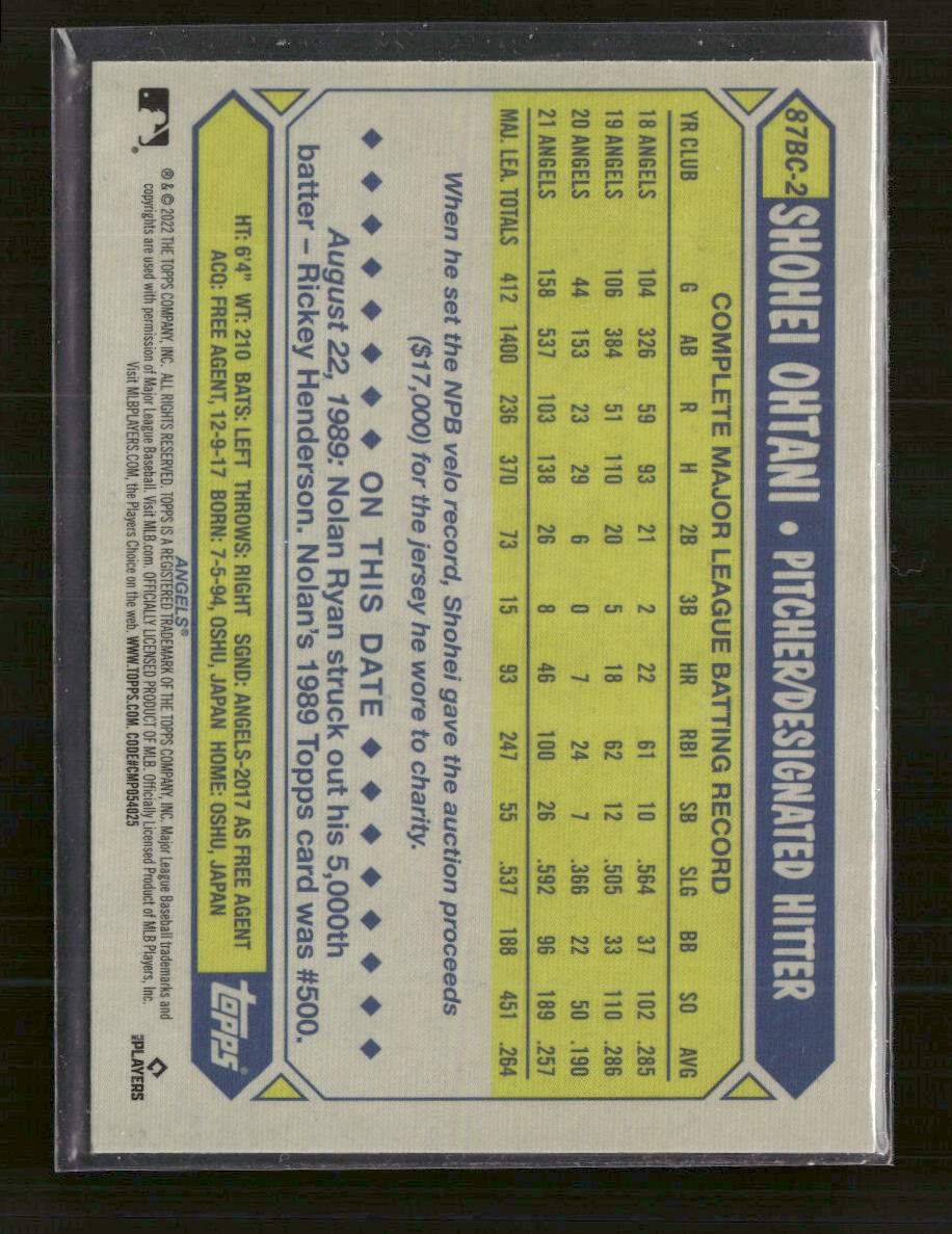 2022 Topps Chrome 1987 Topps Baseball 35th Anniversary Shohei Ohtani #87BC-2 - Golden Apple Comics