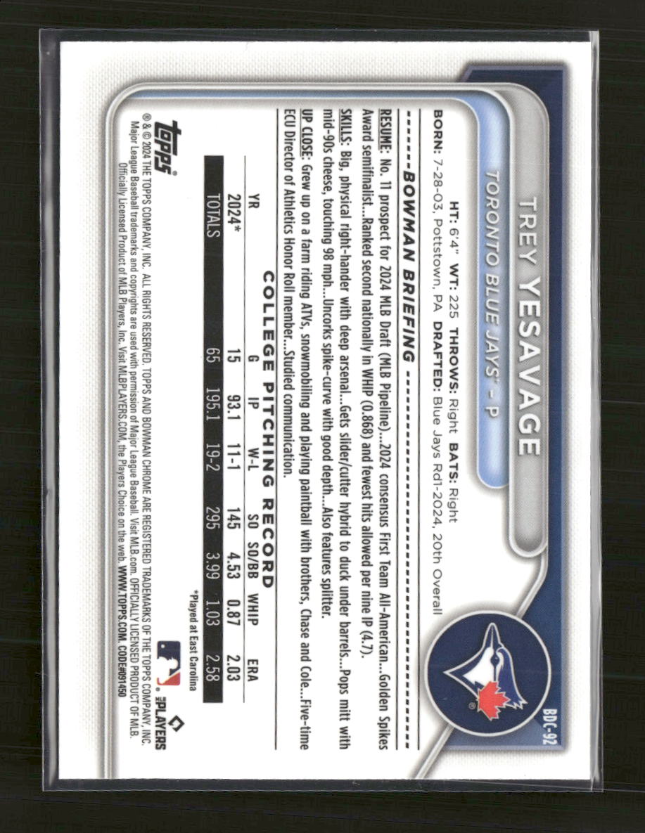 2024 Bowman Draft Chrome Trey Yesavage #BDC-92 - Golden Apple Comics