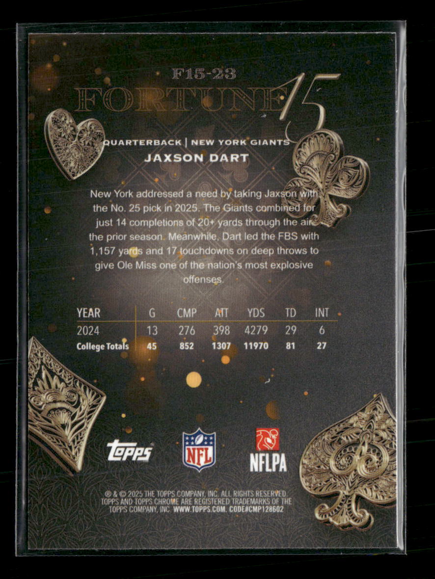 2025 Topps Chrome Fortune 15-Fractor Jaxson Dart #F15-23 - Golden Apple Comics