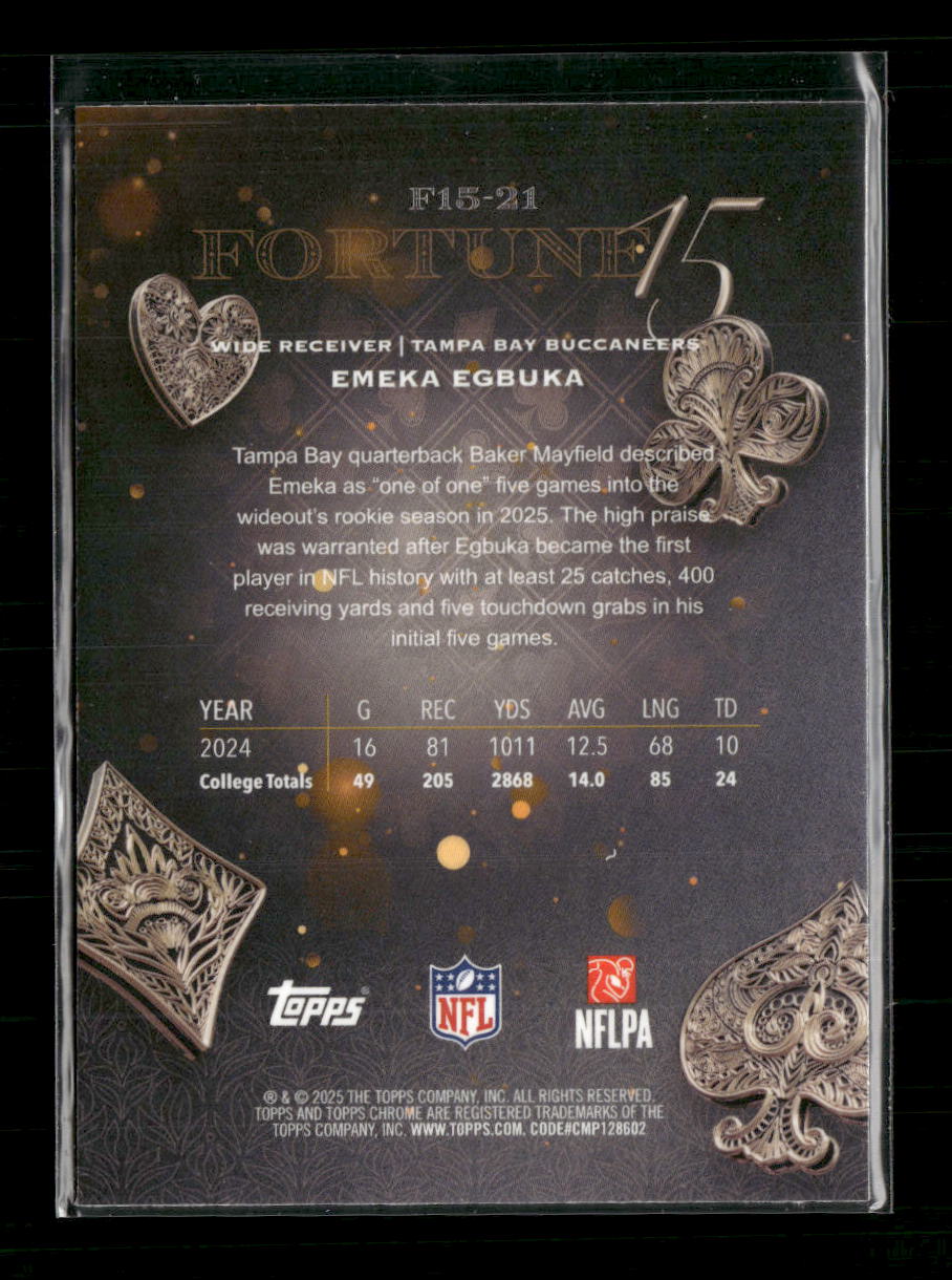 2025 Topps Chrome Fortune 15 Yellow Refractor Emeka Egbuka #/275 #F15-21 - Golden Apple Comics