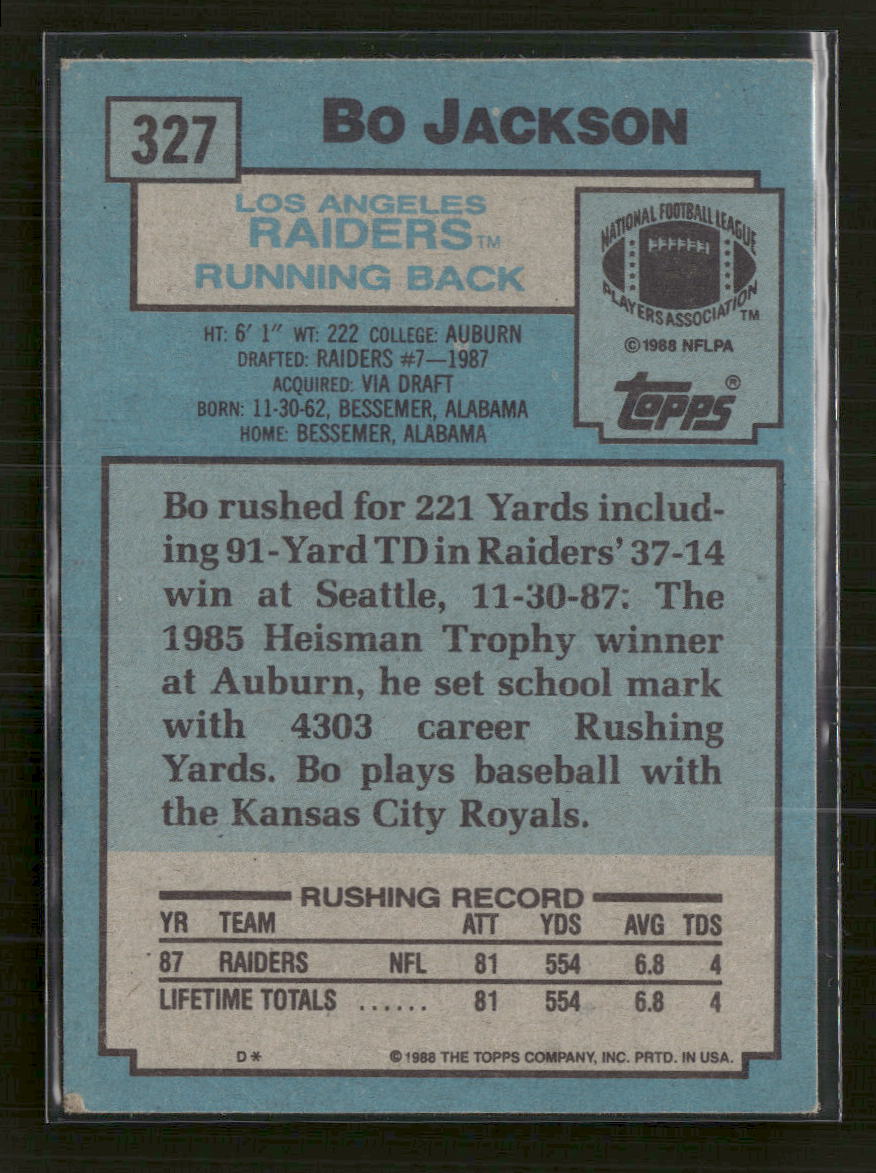 1988 Topps Bo Jackson Rookie #327 - Golden Apple Comics