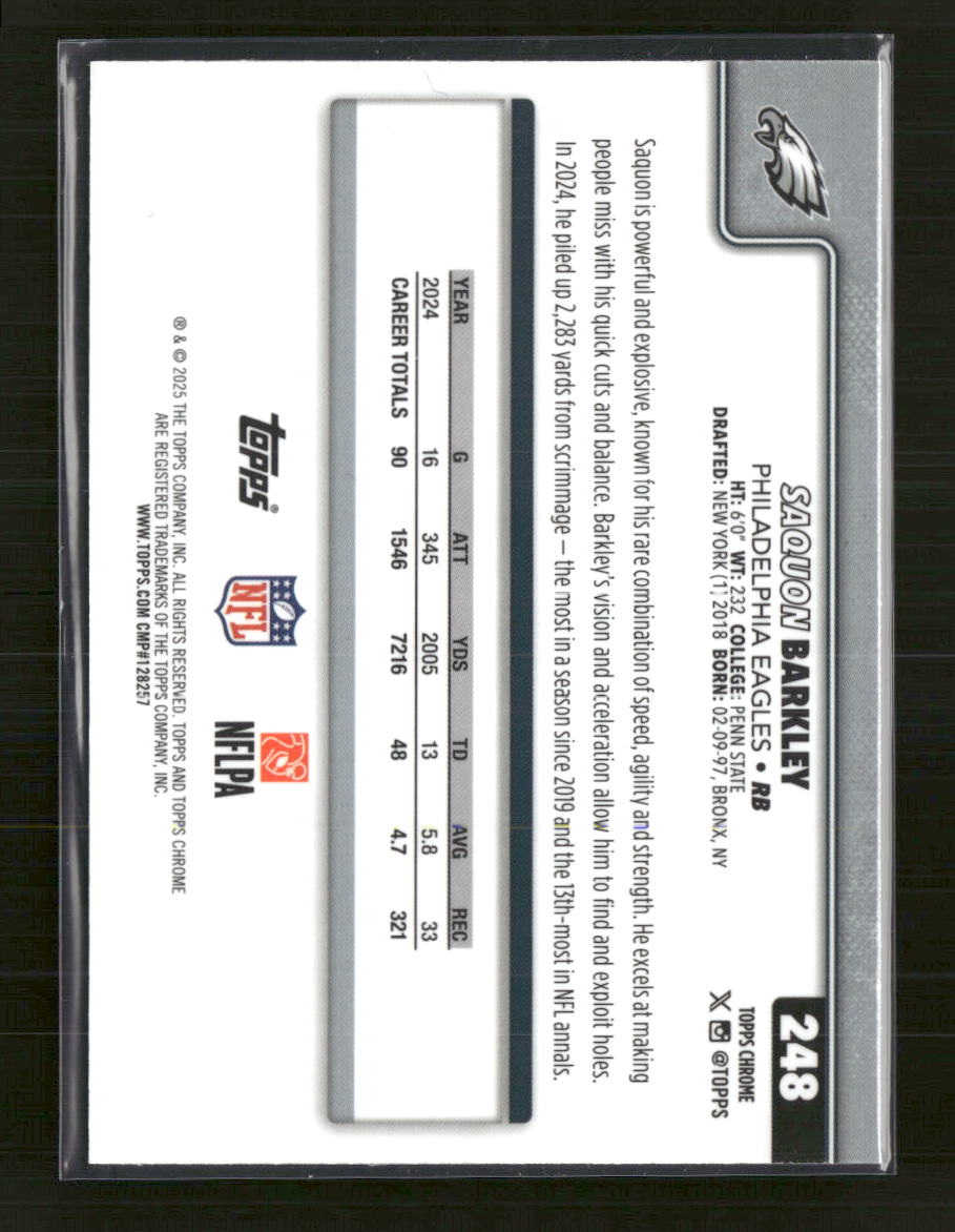 2025 Topps Chrome Football Leather Purple Saquon Barkley #/75 #248 - Golden Apple Comics