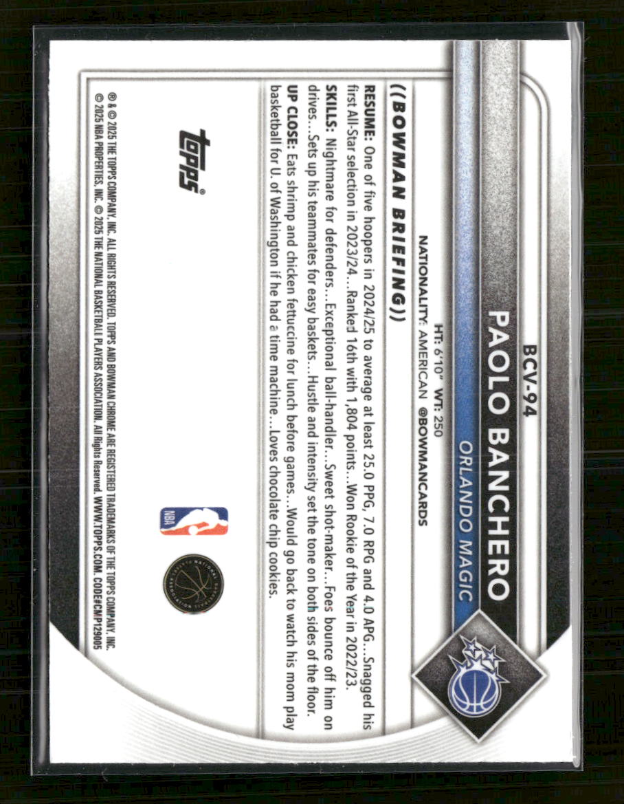 2025-26 Bowman Chrome Green Shimmer Refractor Paolo Banchero #/99 #BCV-94 - Golden Apple Comics