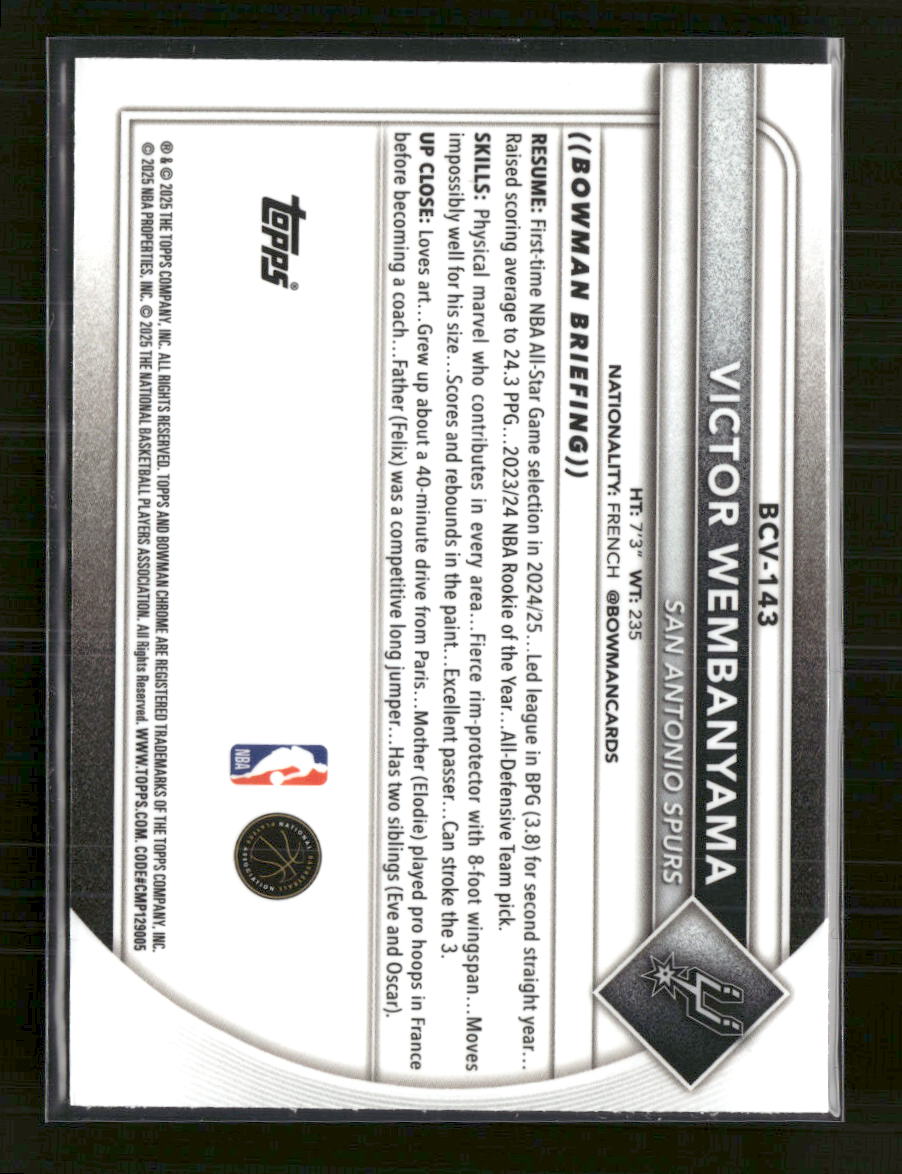 2025-26 Bowman Chrome Reptilian Refractor Victor Wembanyama #BCV-143 - Golden Apple Comics