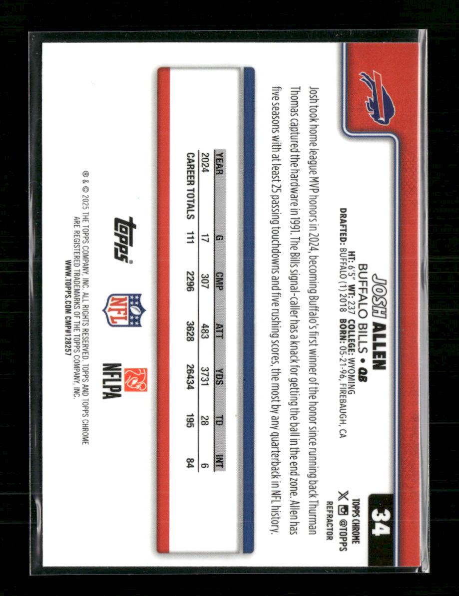 2025 Topps Chrome Refractor Josh Allen #34 - Golden Apple Comics