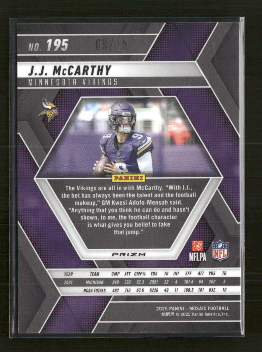 2025 Panini Mosaic Mosaic Tessellation J.J. McCarthy #/15 #195 - Golden Apple Comics