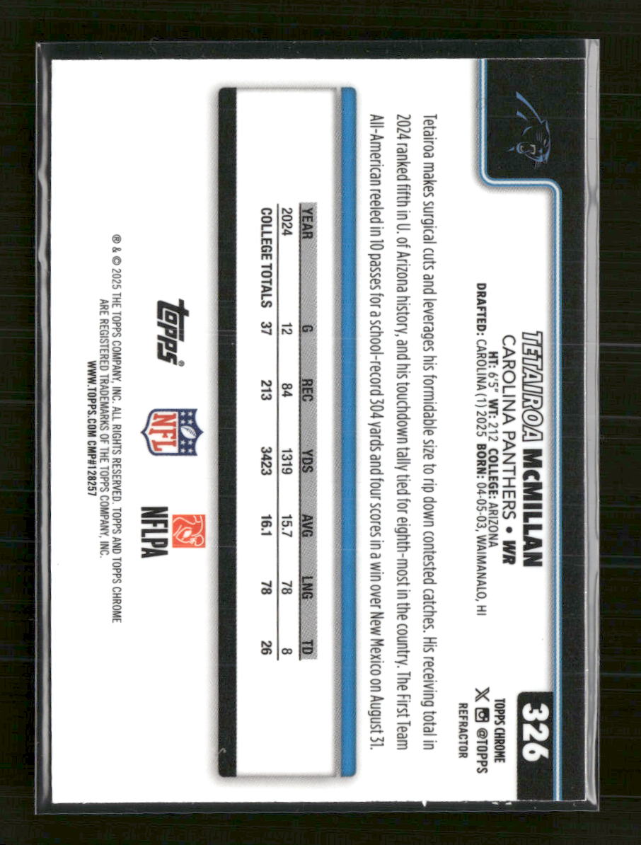 2025 Topps Chrome Refractor Tetairoa McMillan Rookie #326 - Golden Apple Comics