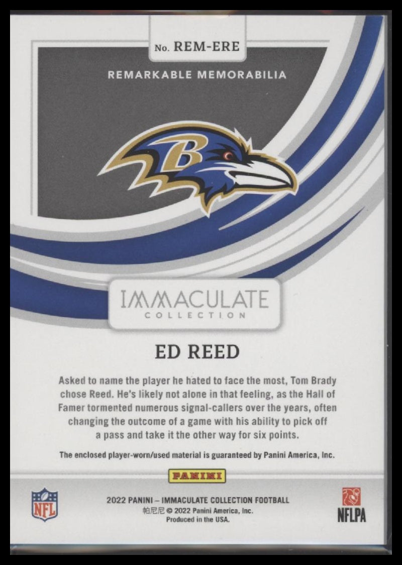 2022 Panini Immaculate Collection Remarkable Memorabilia Ed Reed #/49 #REM-ERE - Golden Apple Comics