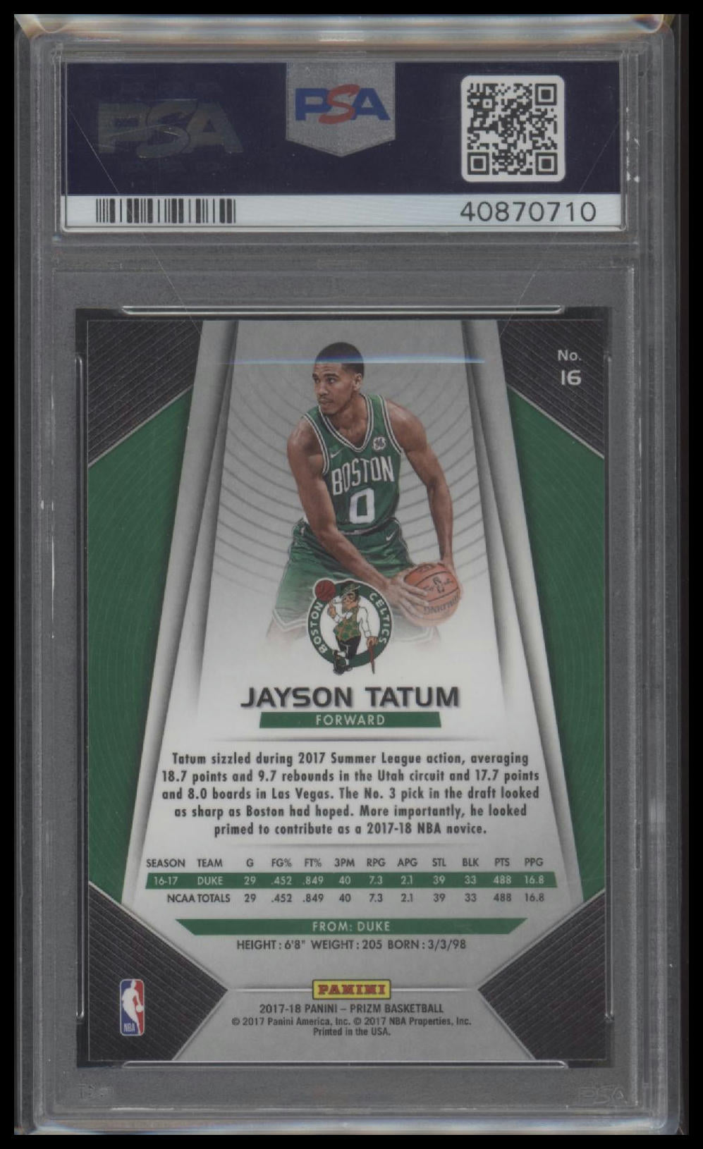 2017 Panini Prizm Jayson Tatum 10 PSA #16 - Golden Apple Comics