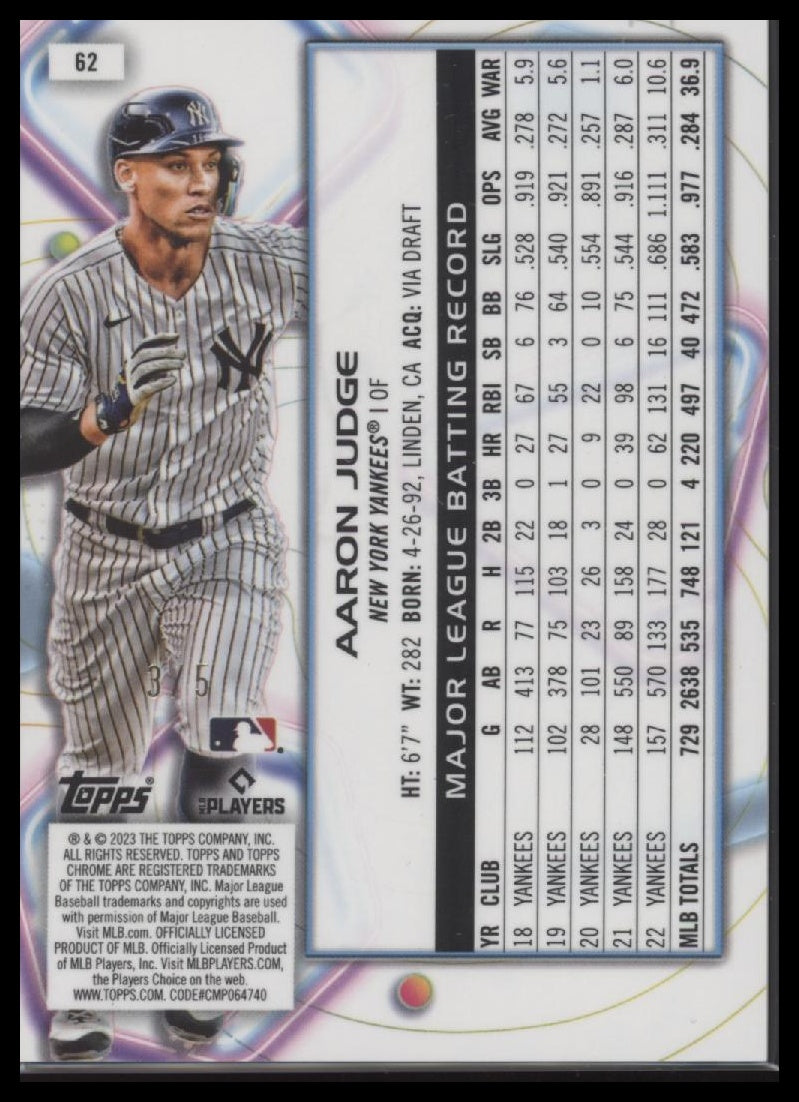2023 Topps Chrome Cosmic Red Flare Refractor Aaron Judge #/5 #62 - Golden Apple Comics