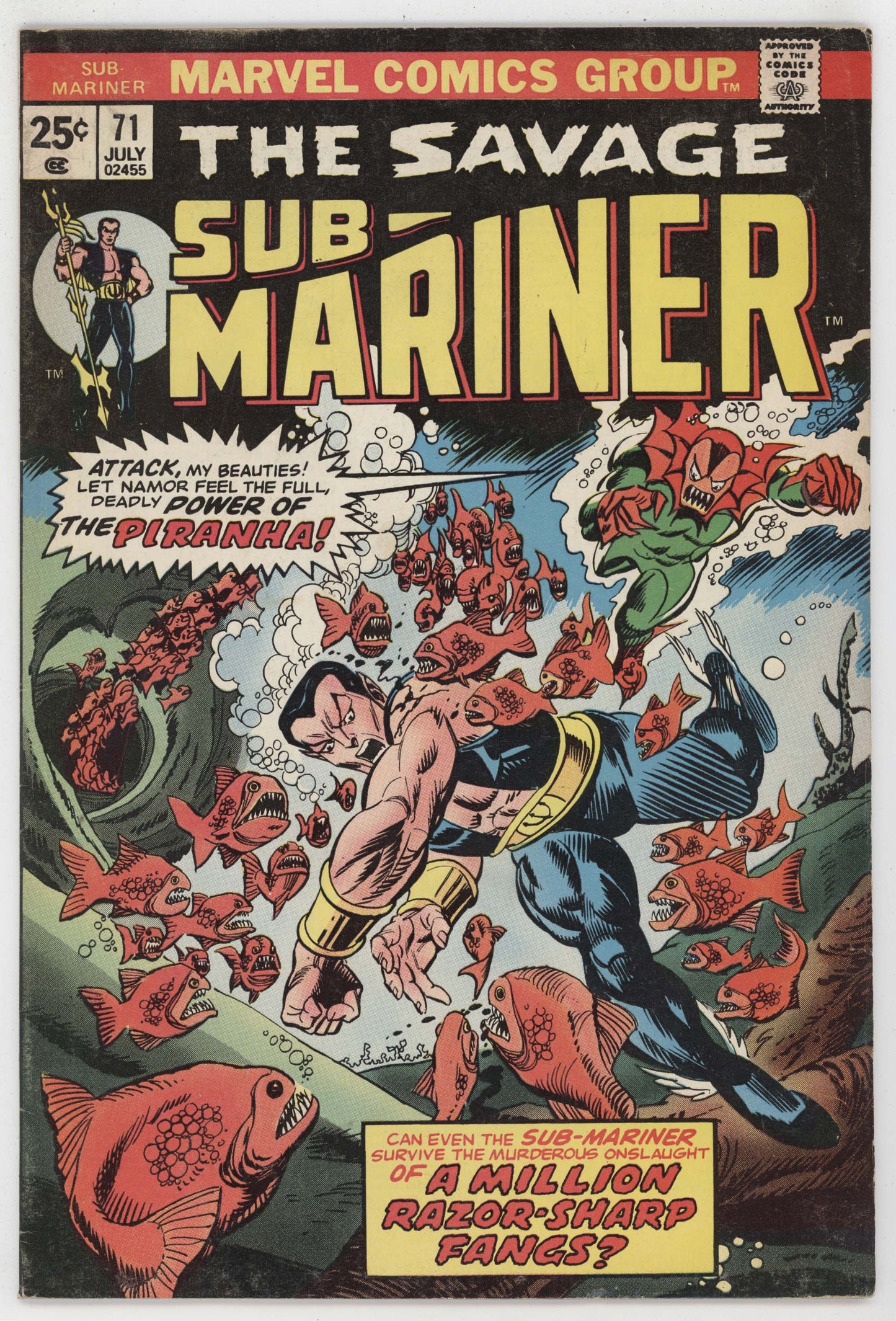 Savage Sub-Mariner 71 Marvel 1974 VG Gil Kane Marv Wolfman Namor Piranha