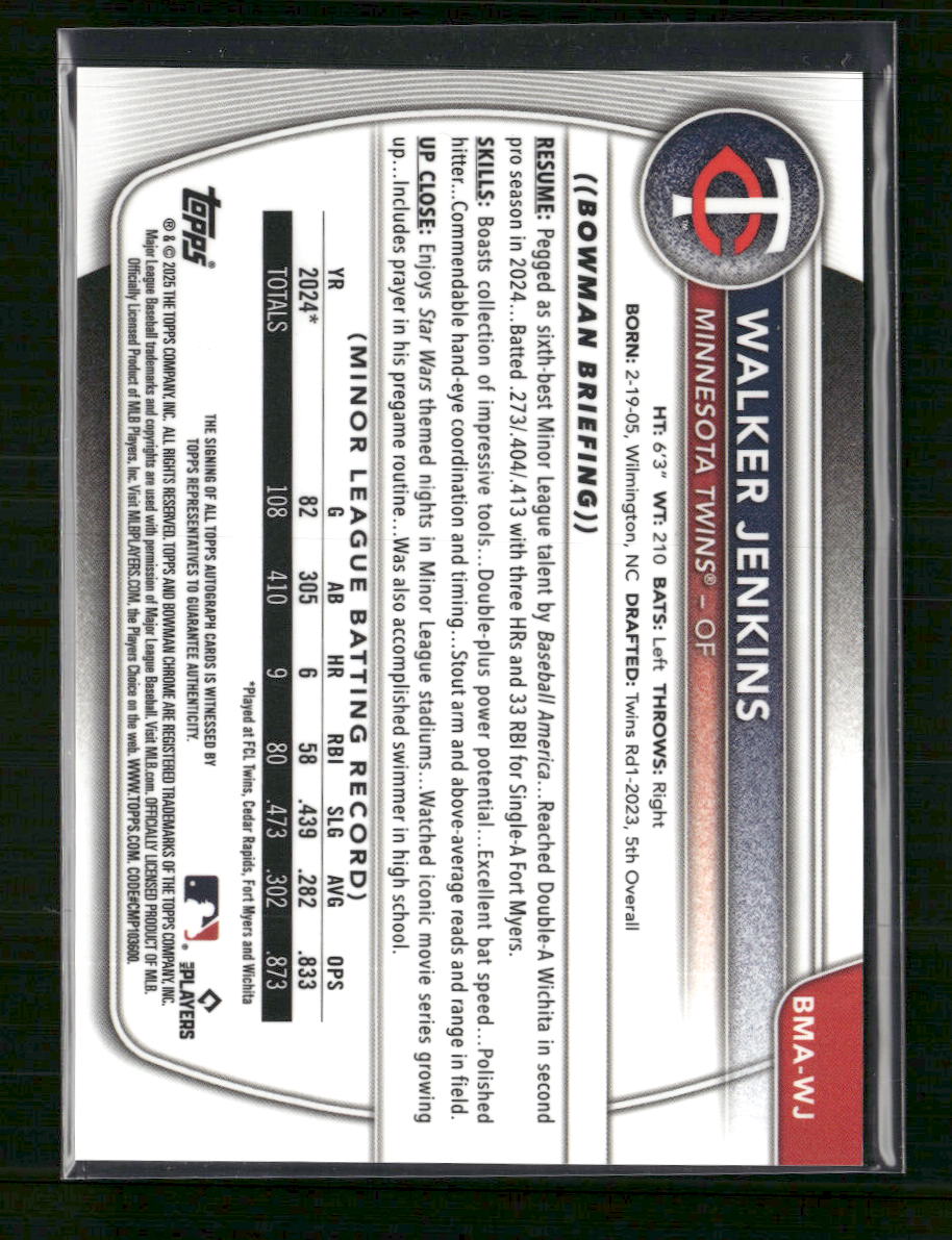 2025 Bowman Chrome Prospect Auto Green Mojo Walker Jenkins #/99 #BMA-WJ - Golden Apple Comics