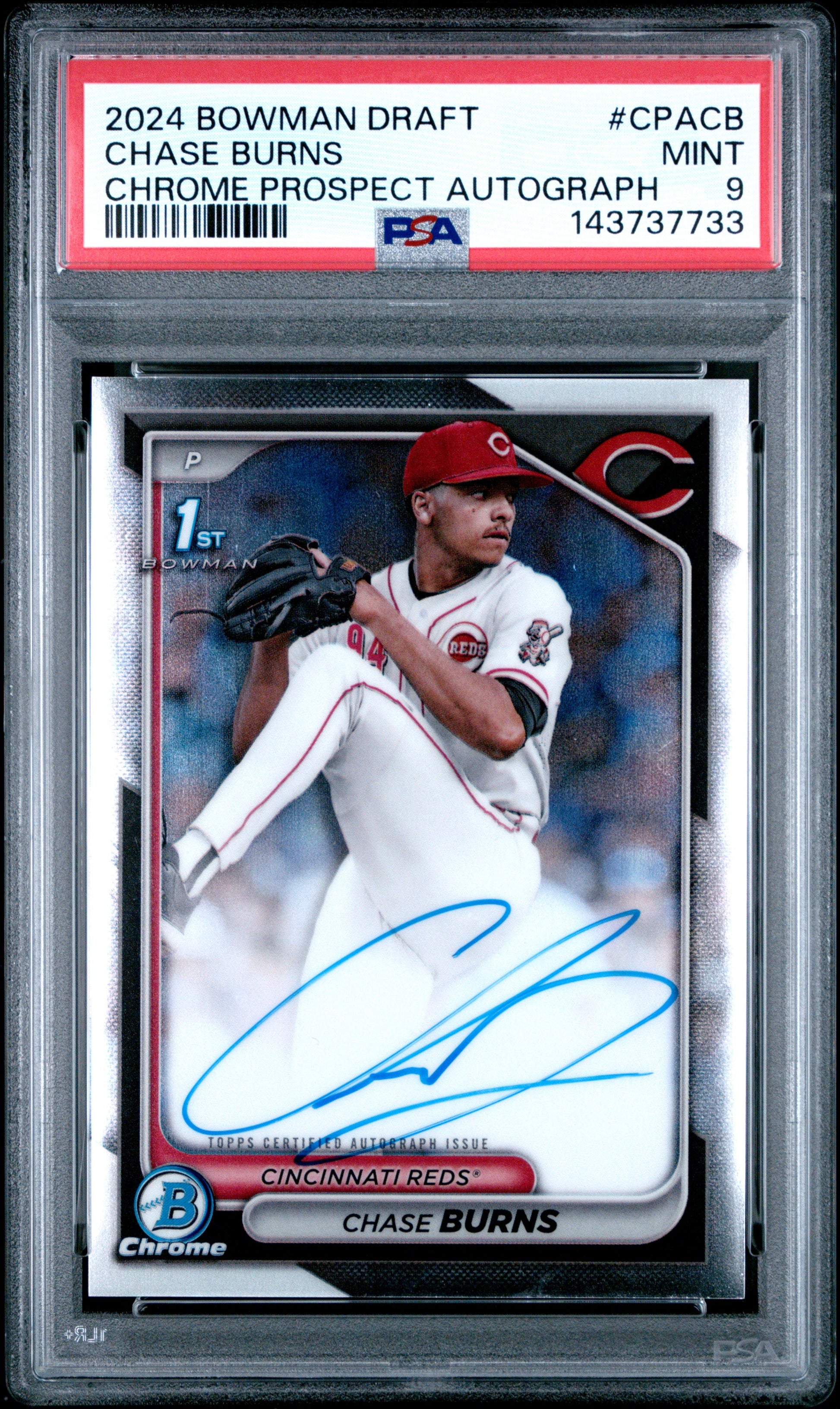 2024 Bowman Draft Chrome Prospect Autographs Chase Burns 9 PSA #CPACB - Golden Apple Comics