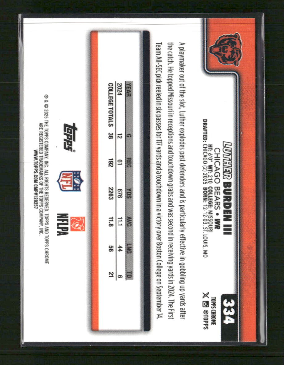 2025 Topps Chrome Lime Green X-Fractor Luther Burden III Rookie #334 - Golden Apple Comics