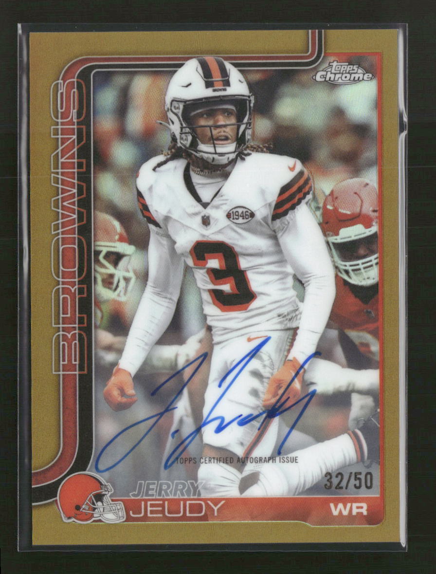 2025 Topps Chrome Chrome Autographs Gold Refractor Jerry Jeudy #/50 Auto #BA-JJE - Golden Apple Comics