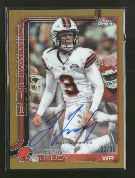 2025 Topps Chrome Chrome Autographs Gold Refractor Jerry Jeudy #/50 Auto #BA-JJE - Golden Apple Comics