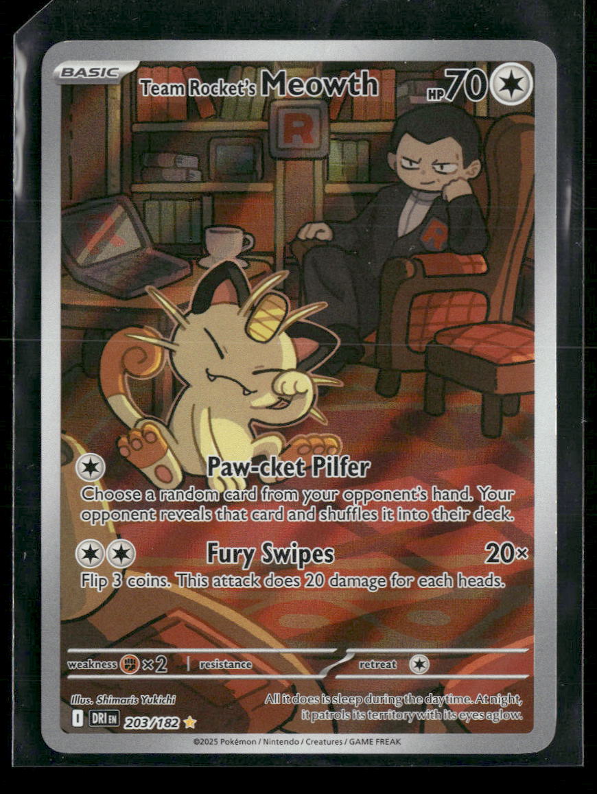 SV10: Destined Rivals Team Rocket's Meowth #203/182 - Golden Apple Comics