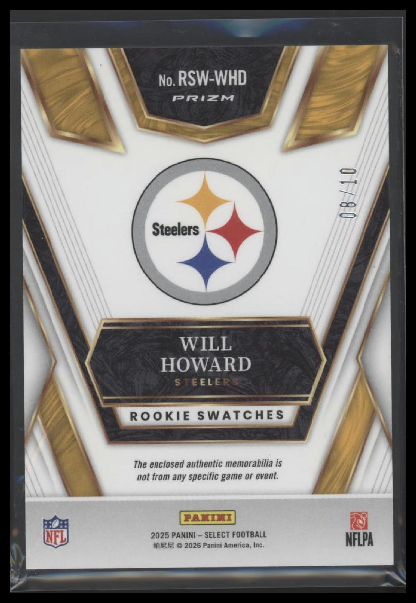 2025 Panini Select Rookie Swatches Gold Prizm Will Howard #/10 #RSW-WHD - Golden Apple Comics