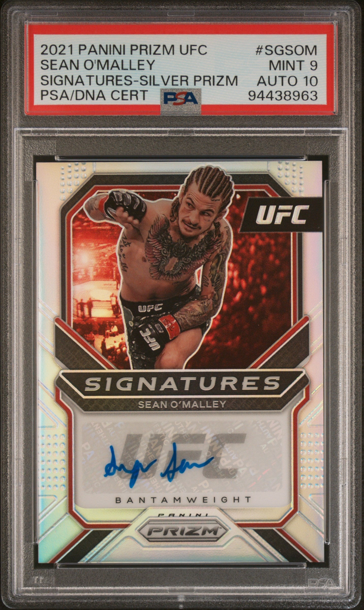 2021 Panini Prizm UFC Signatures-Silver Prizm Sean O'Malley 9 Auto PSA #SGSOM - Golden Apple Comics