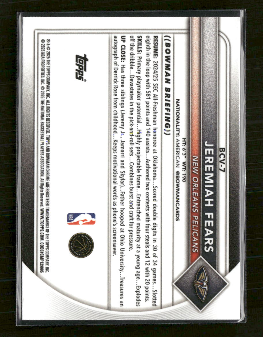 2025-26 Bowman Chrome Fuchsia Mojo Refractor Jeremiah Fears #/299 #BCV-7 - Golden Apple Comics