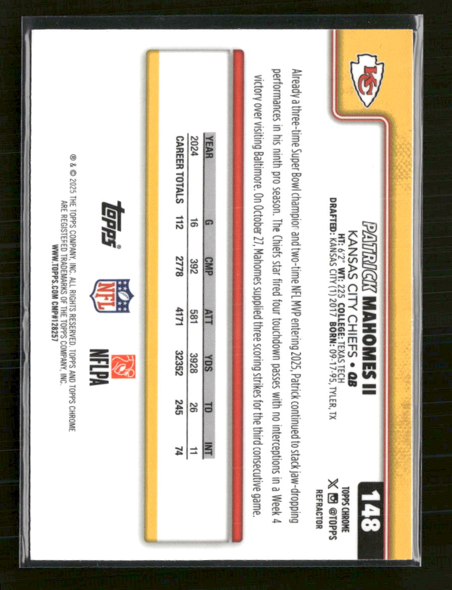 2025 Topps Chrome Refractor Patrick Mahomes II #148 - Golden Apple Comics