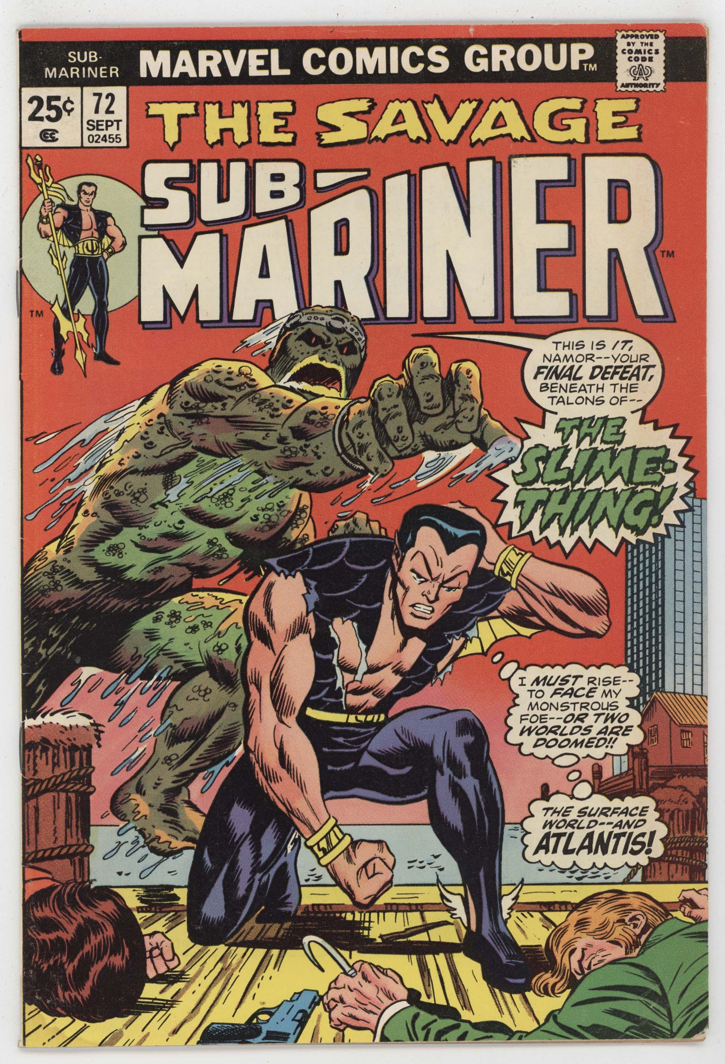 Savage Sub-Mariner 72 Marvel 1974 VG FN Namor 1st Slime-Thing Final Issue