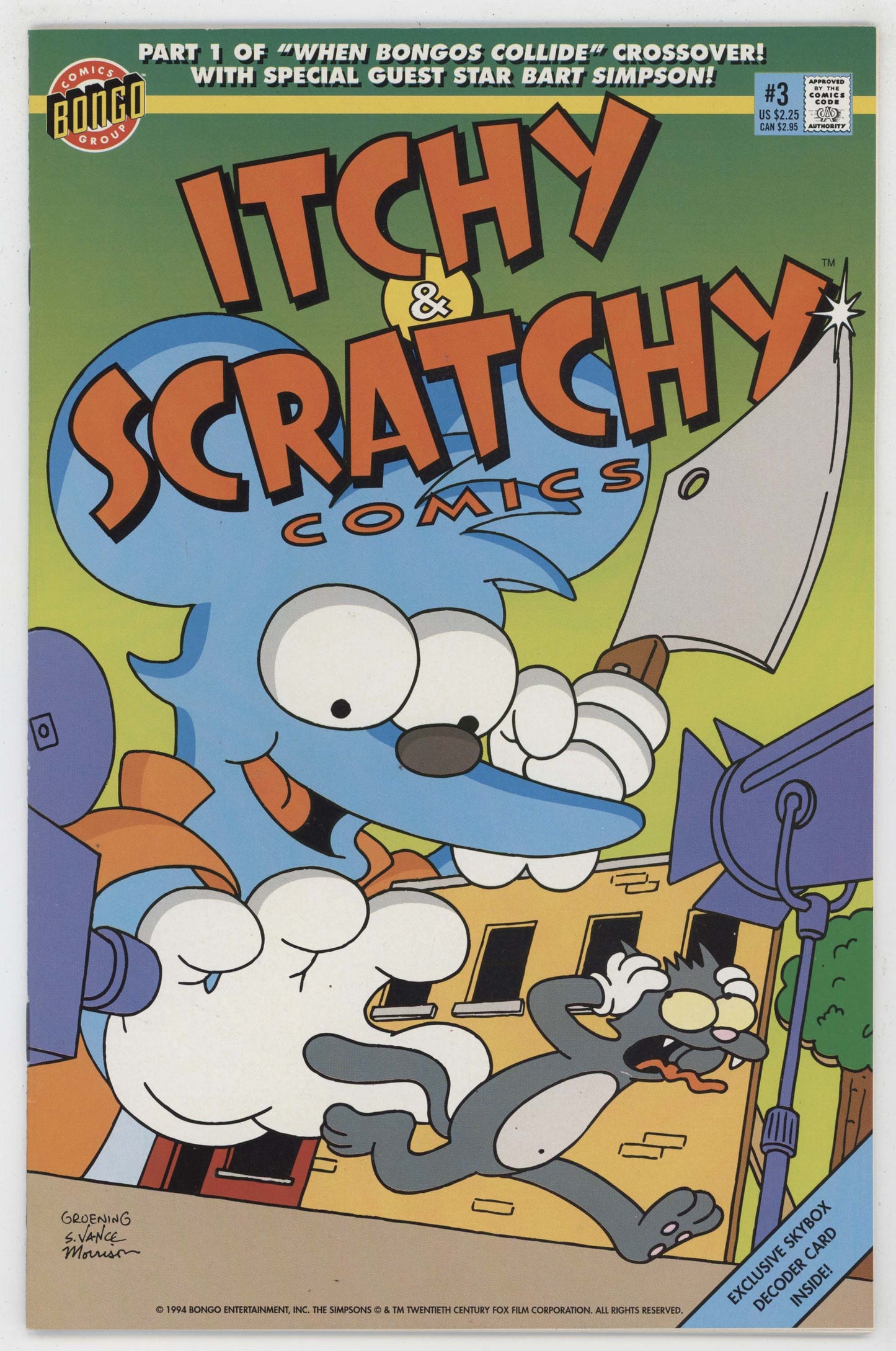 Itchy And Scratchy Comics 3 Bongo 1994 NM- 9.2 Simpsons Decoder Card