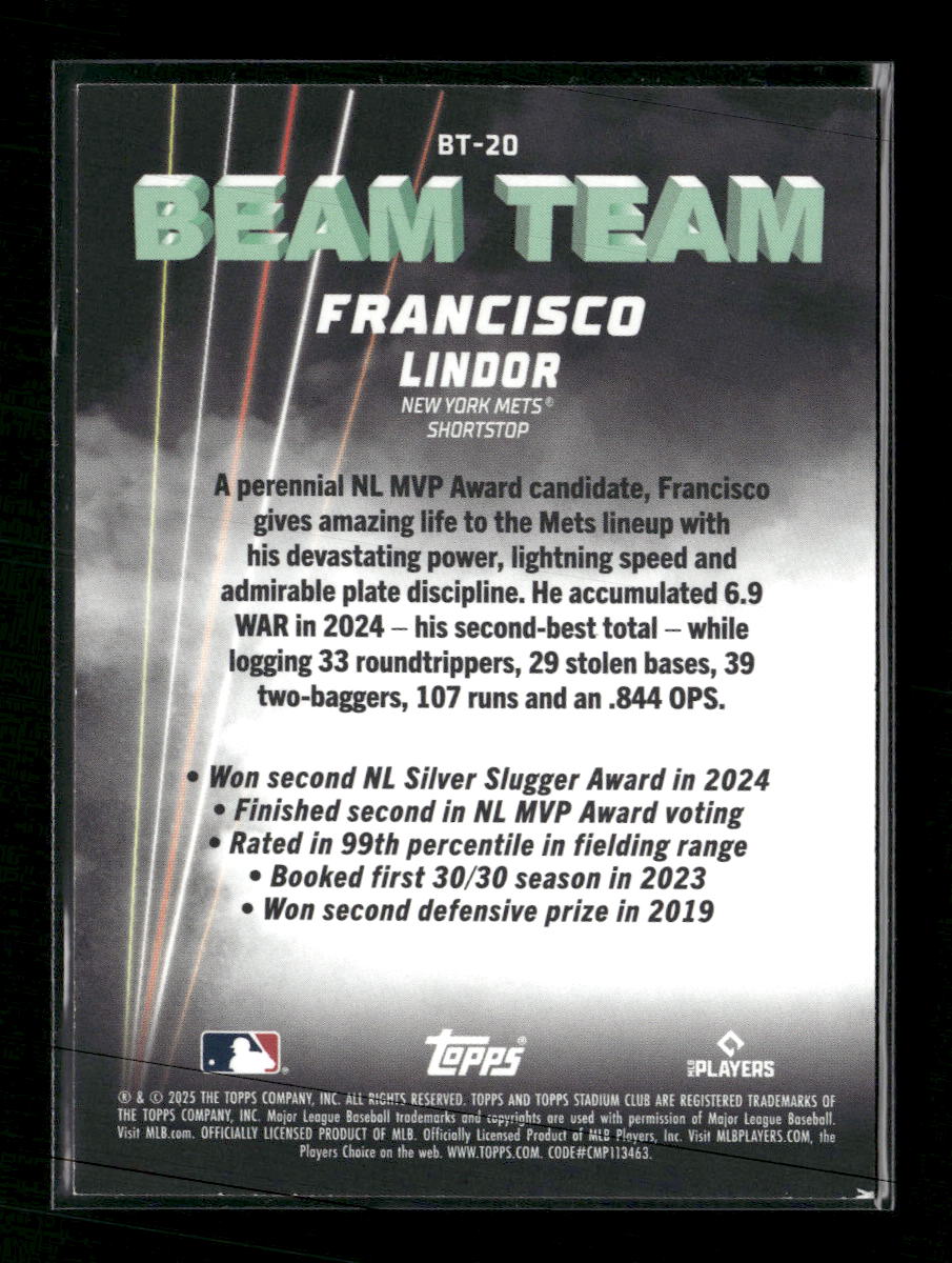 2025 Stadium Club Beam Team Francisco Lindor #BT-20