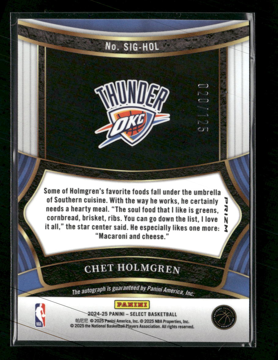 2024-25 Panini Select Signatures Chet Holmgren #/125 Auto #SIG-HOL