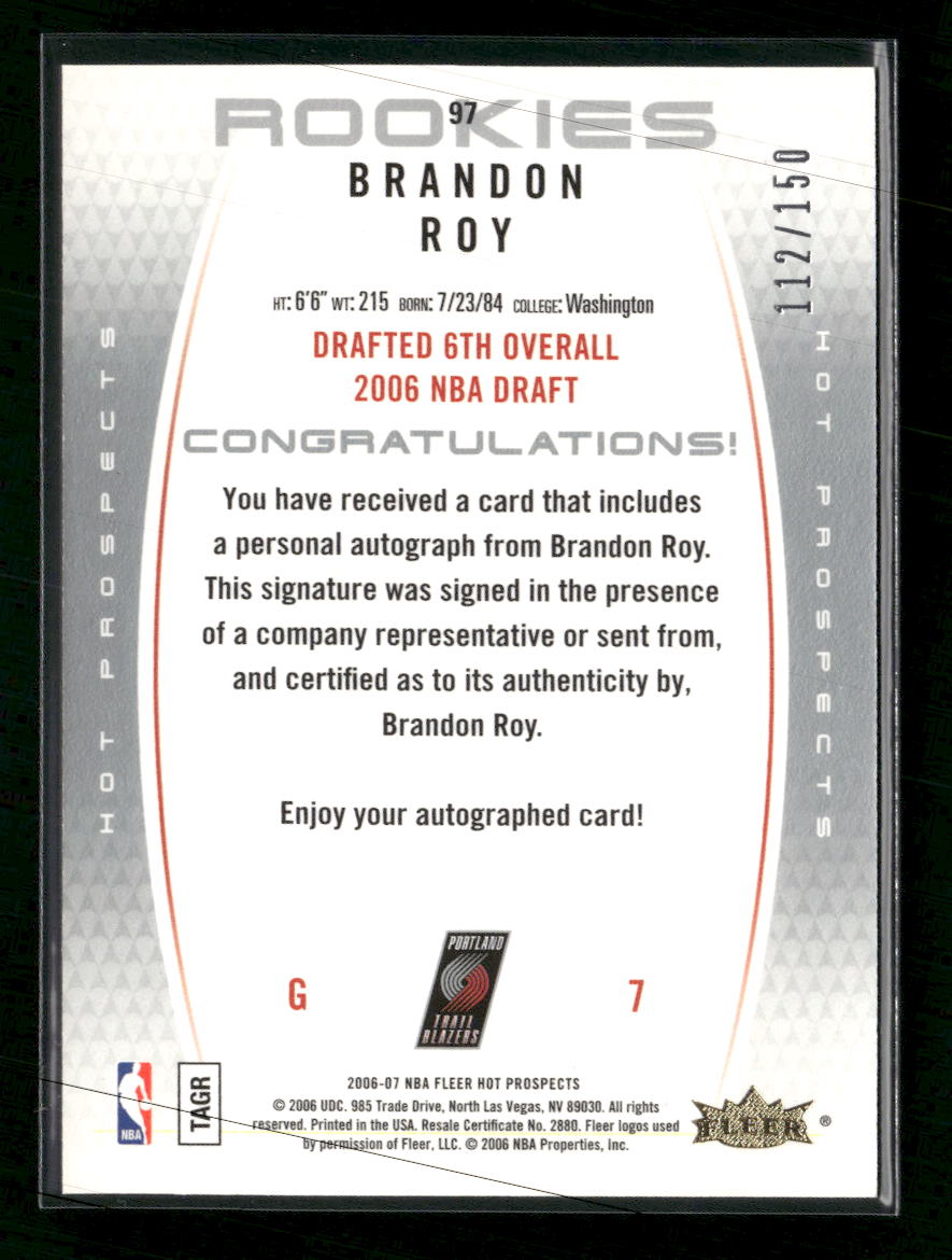 2006-07 Fleer Hot Prospects Brandon Roy Rookie #/150 Auto #97