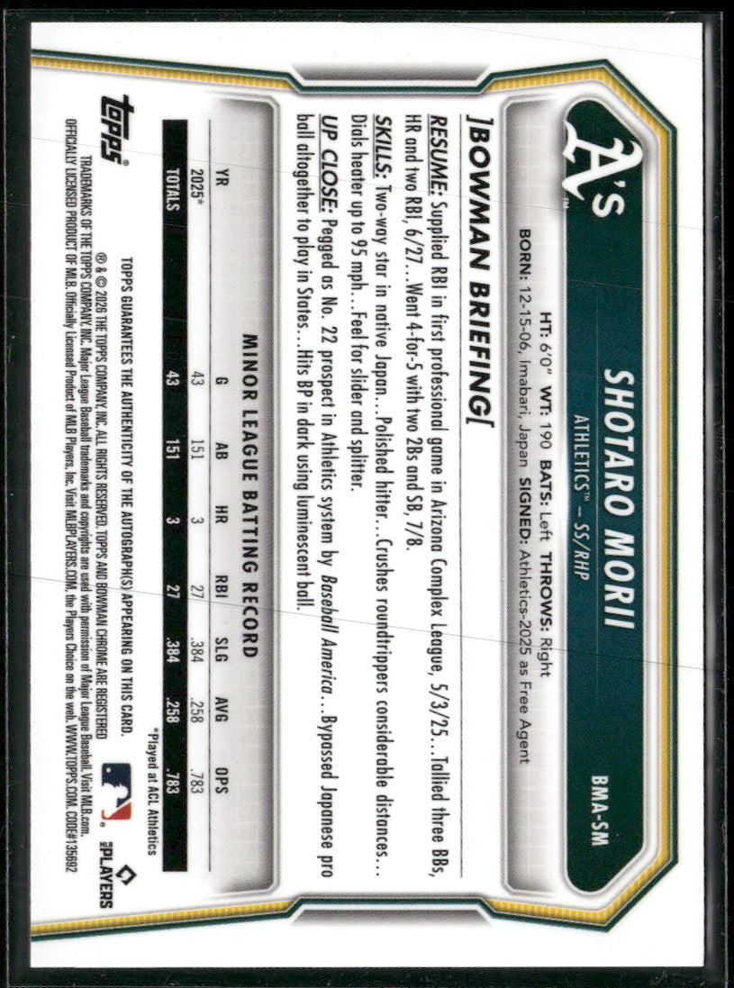 2025 Bowman Chrome Prospect Auto Mega Mojo Shotaro Morii #BMA-SM