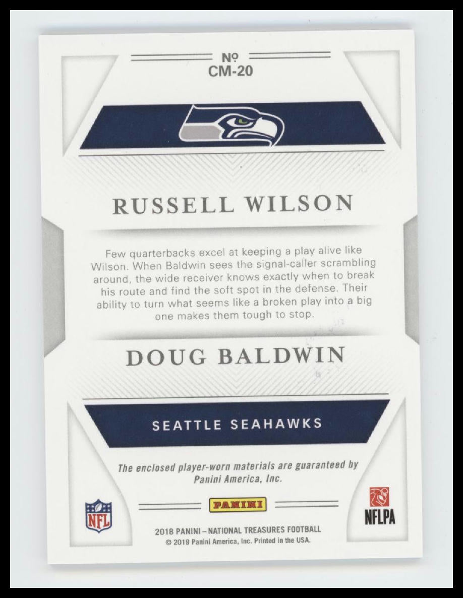 2018 Panini National Treasures Materials Doug Baldwin/Russell Wilson #/99 #CM-20