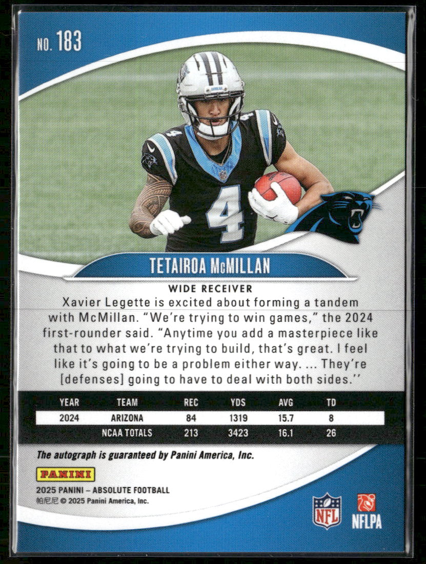 2025 Panini Absolute Signature Rookies Tetairoa McMillan Rookie Auto #183