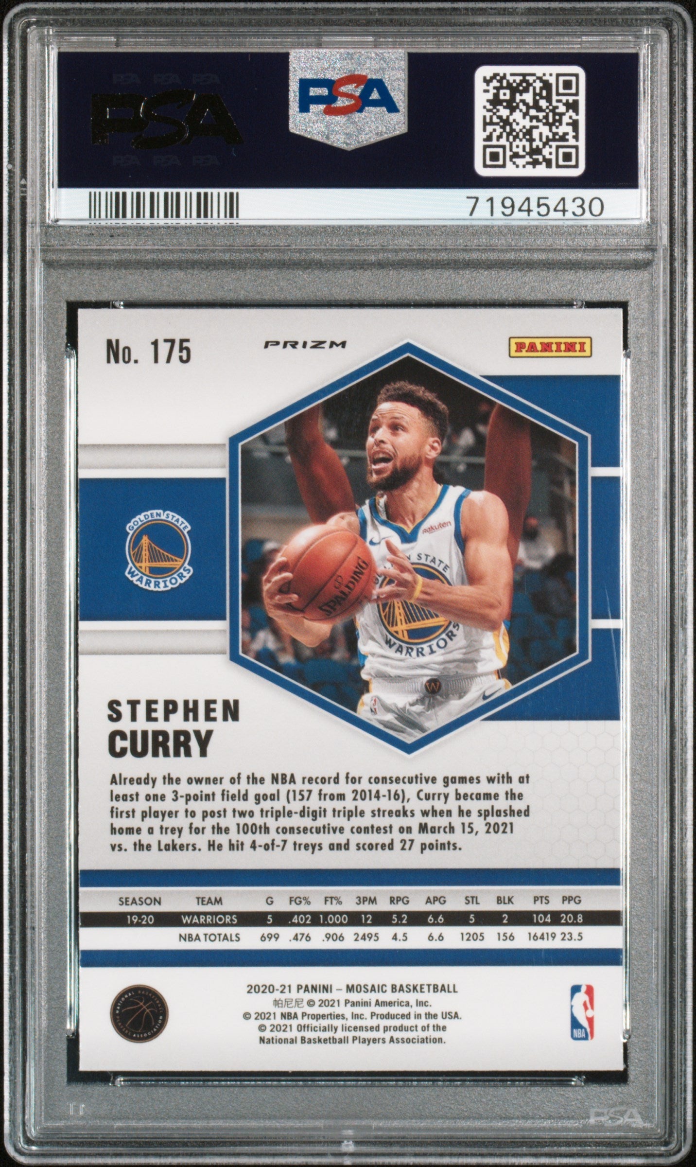 2020 Panini Mosaic Green Mosaic Stephen Curry 9 PSA #175