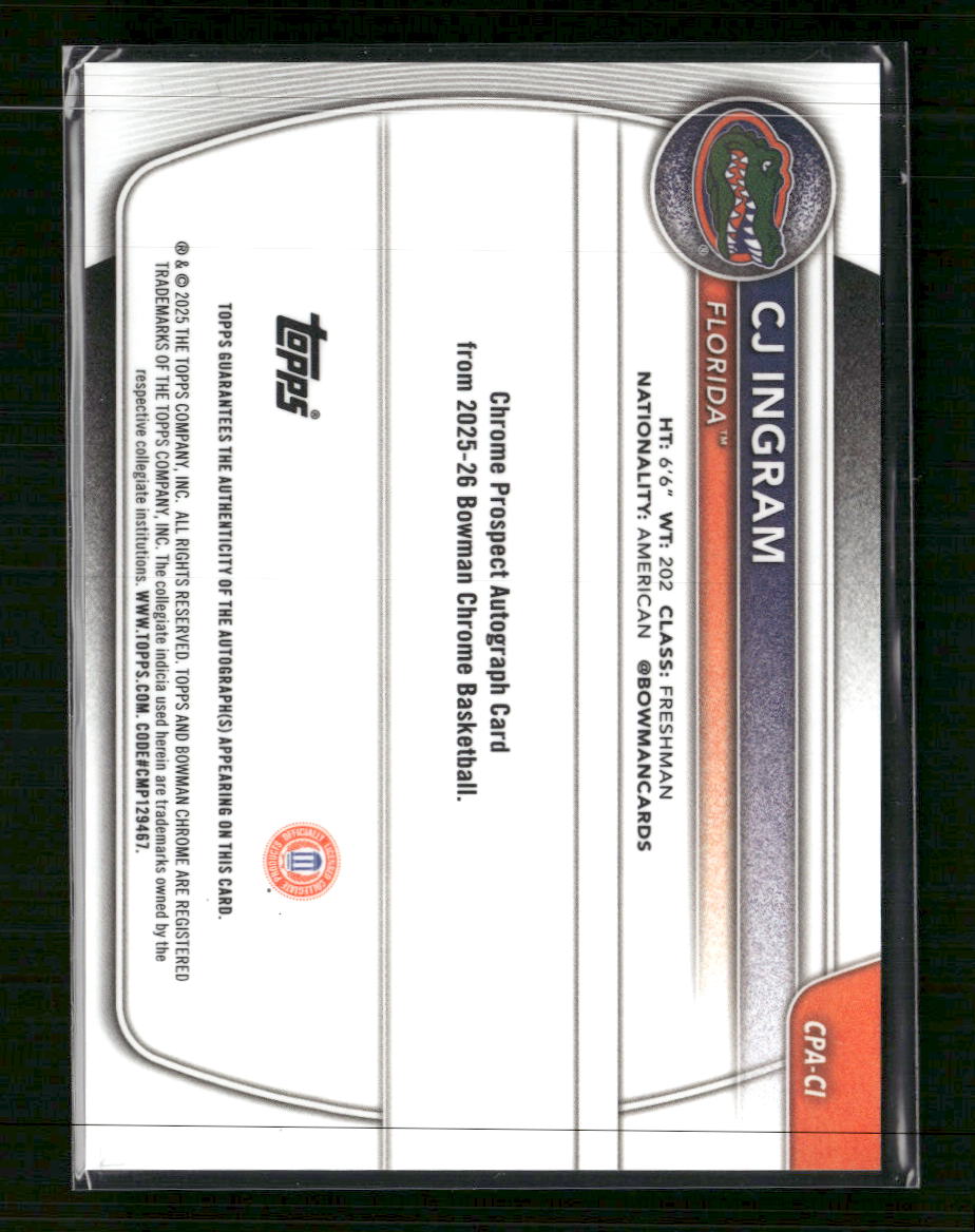 2025-26 Bowman Chrome Prospect Auto Yellow Mojo Refractor CJ Ingram #/75