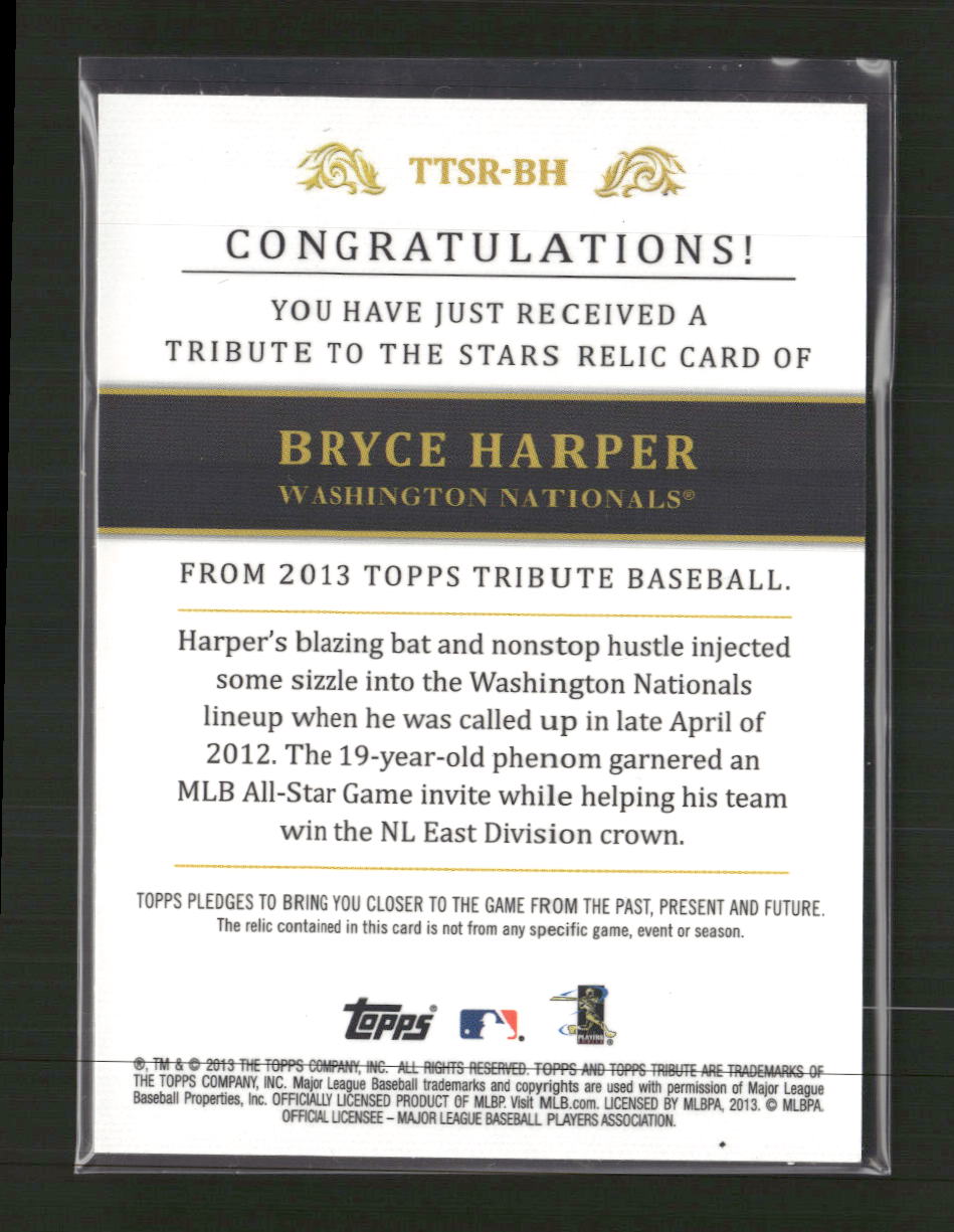 2013 Topps Tribute Tribute to the Stars Relics Orange Bryce Harper #/50 #TTSR-BH
