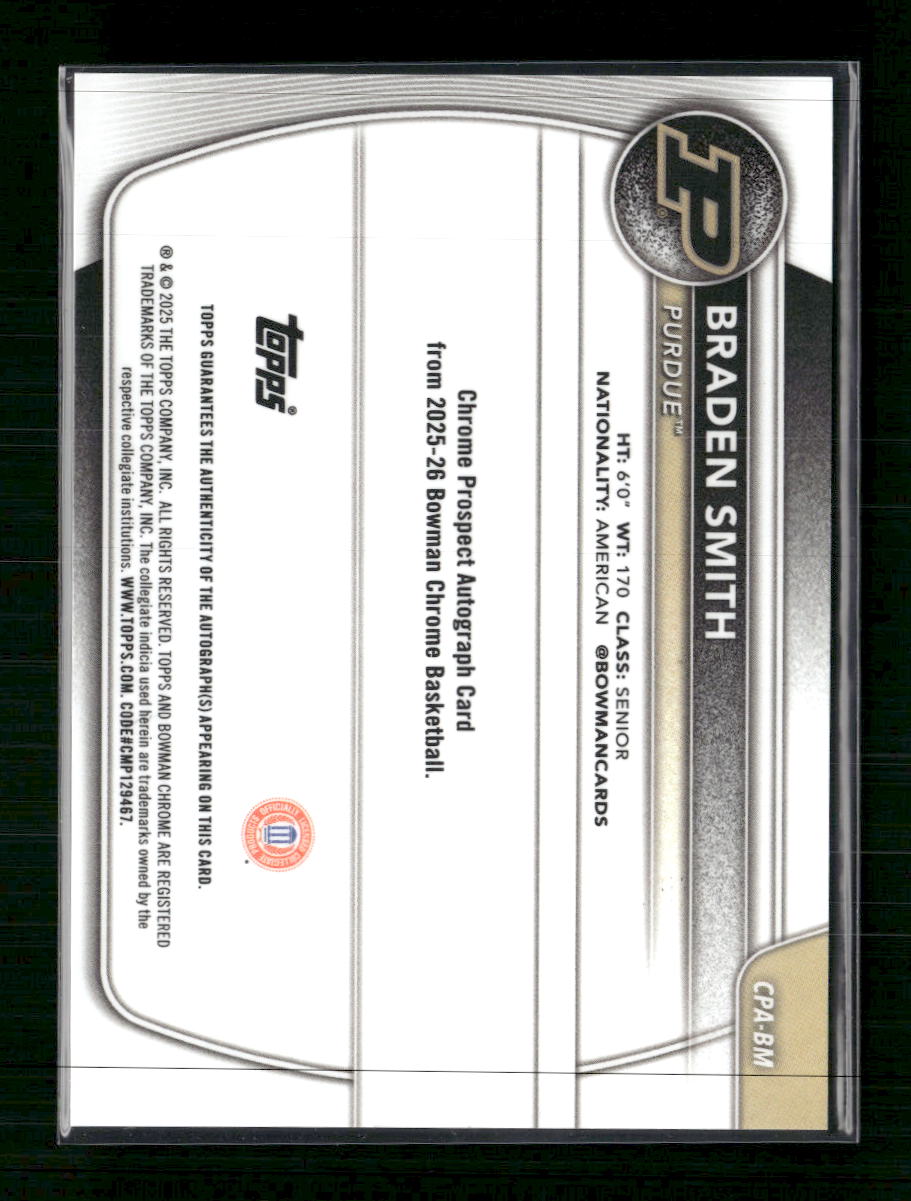 2025-26 Bowman Chrome Prospect Autographs Green Shimmer Braden Smith /99