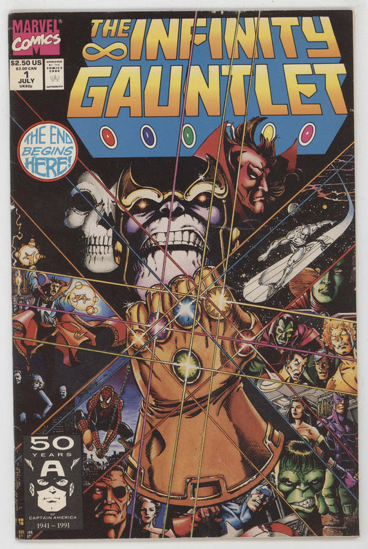 Infinity Gauntlet 1 Marvel 1991 FN Thanos Silver Surfer Avengers Hulk