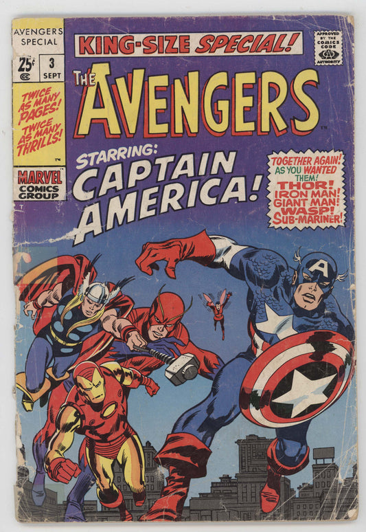 Avengers Annual 3 Marvel 1969 FR GD Captain America 4 Thor Iron Man John Buscema