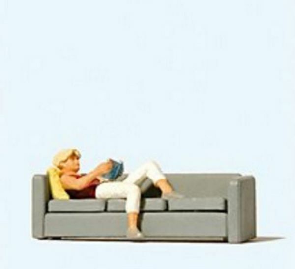 Preiser 28179 HO Scale Woman Reading on Sofa -- Figure & Sofa