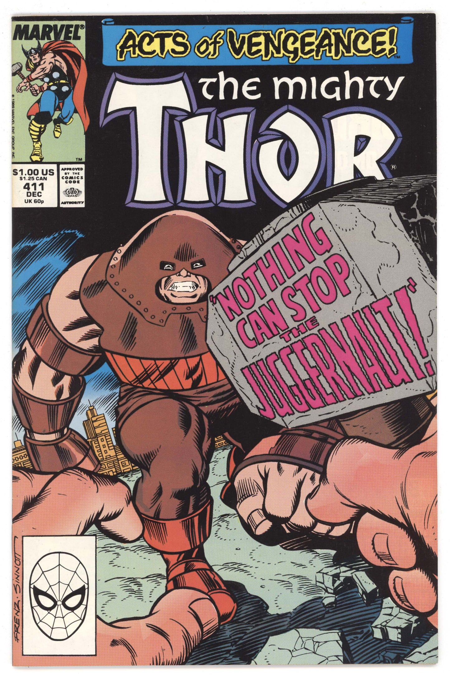 Mighty Thor 411 Marvel 1989 VF 1st New Warriors Cameo Juggernaut Ron Frenz