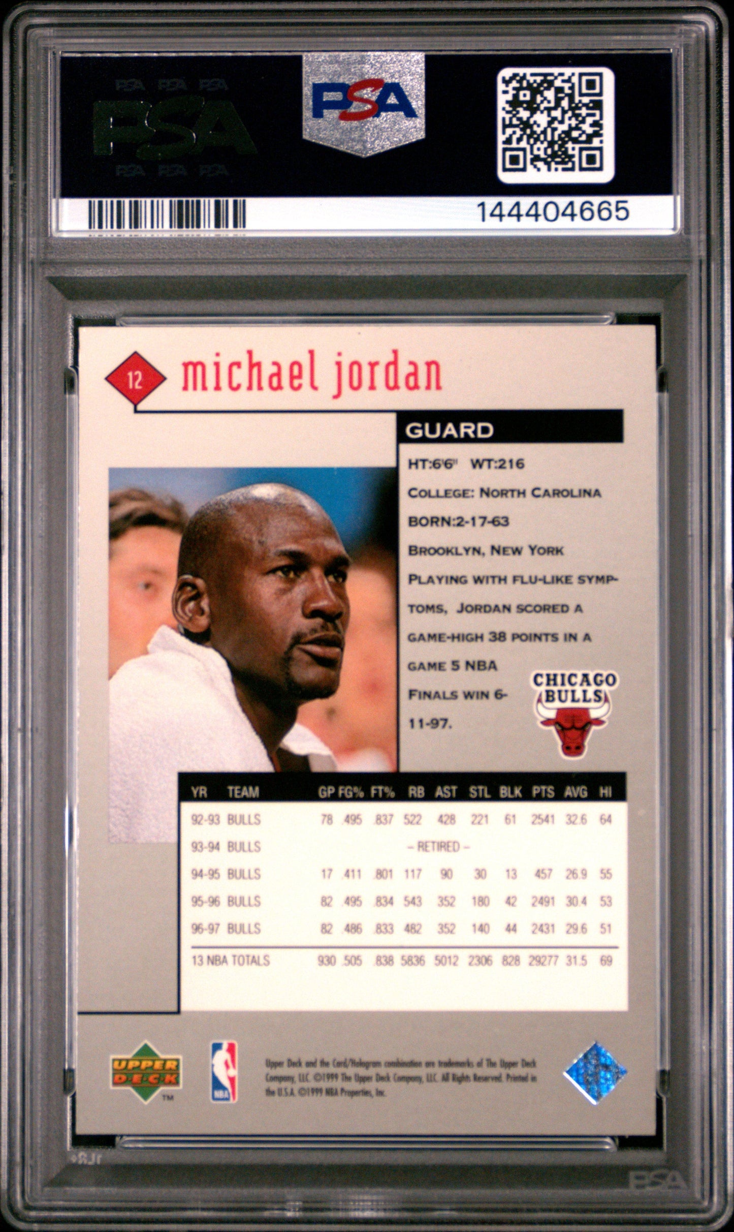 1998 Upper Deck Black Diamond Single Michael Jordan 7 PSA #12