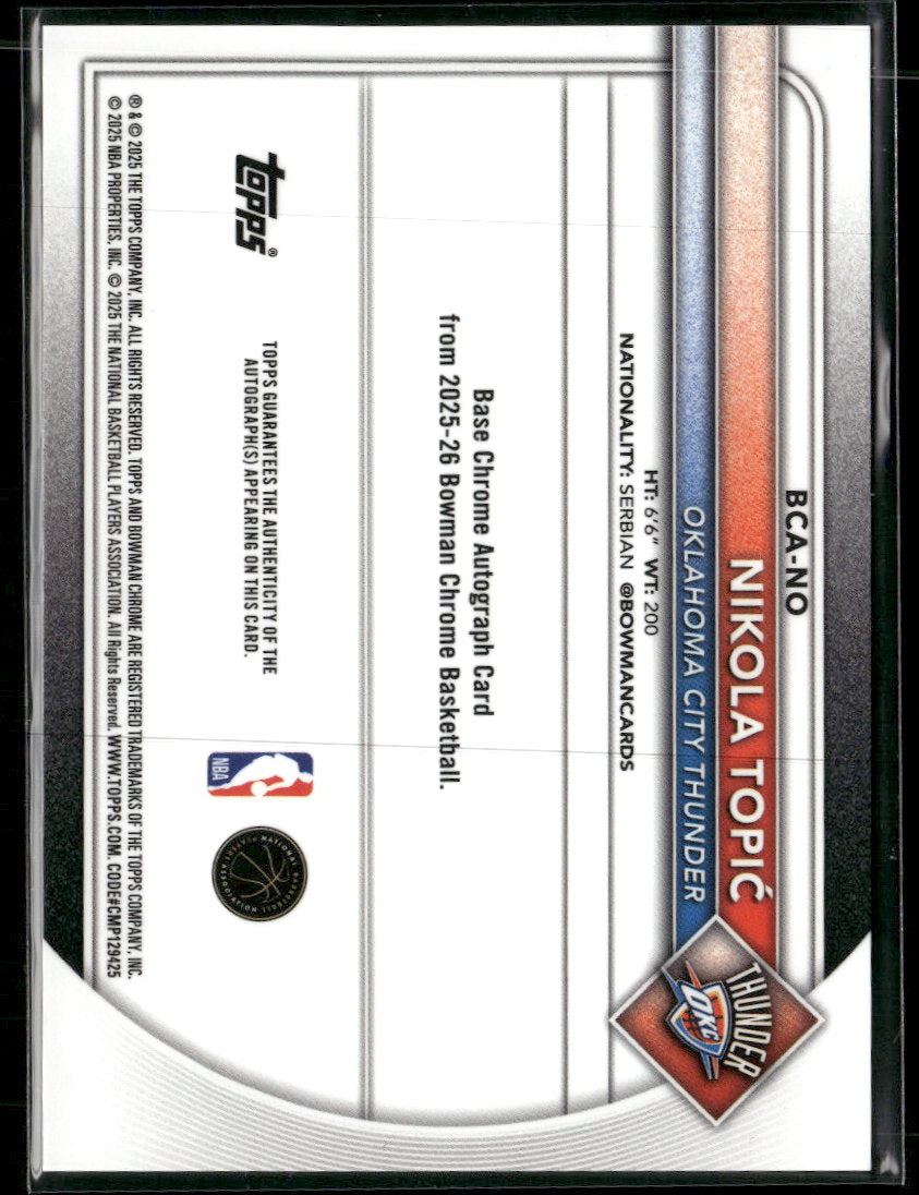 2025-26 Bowman Chrome Auto Gold Mojo Refractor #/50 Nikola Topić #BCA-NO