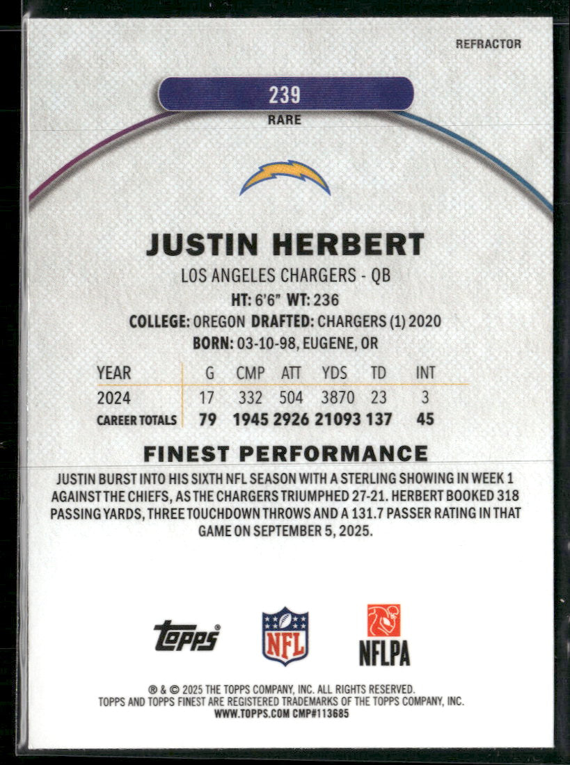 2025 Finest Refractor Justin Herbert #239
