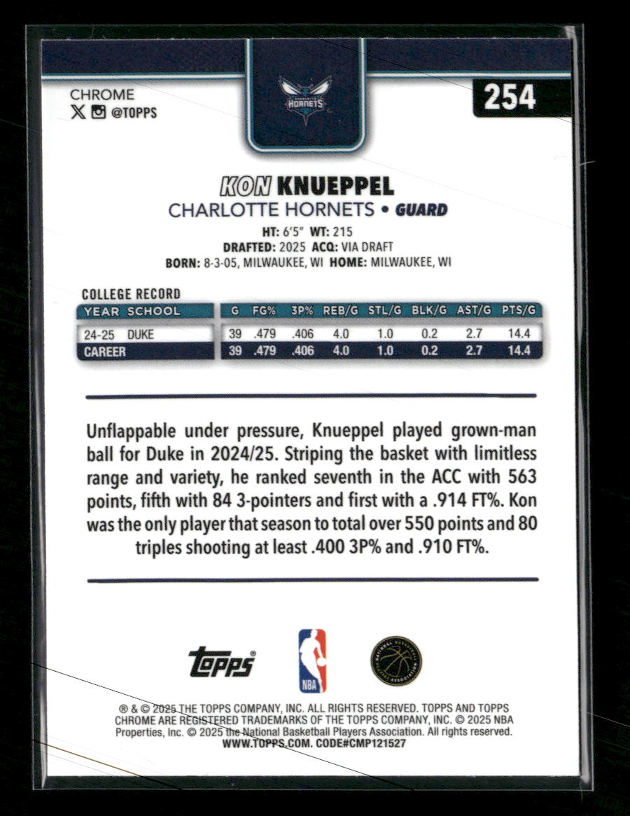 2025-26 Topps Chrome X-Fractor Kon Knueppel Rookie #254