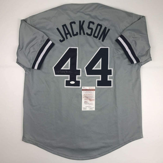 Autographed/Signed Reggie Jackson New York Grey Baseball Jersey JSA COA