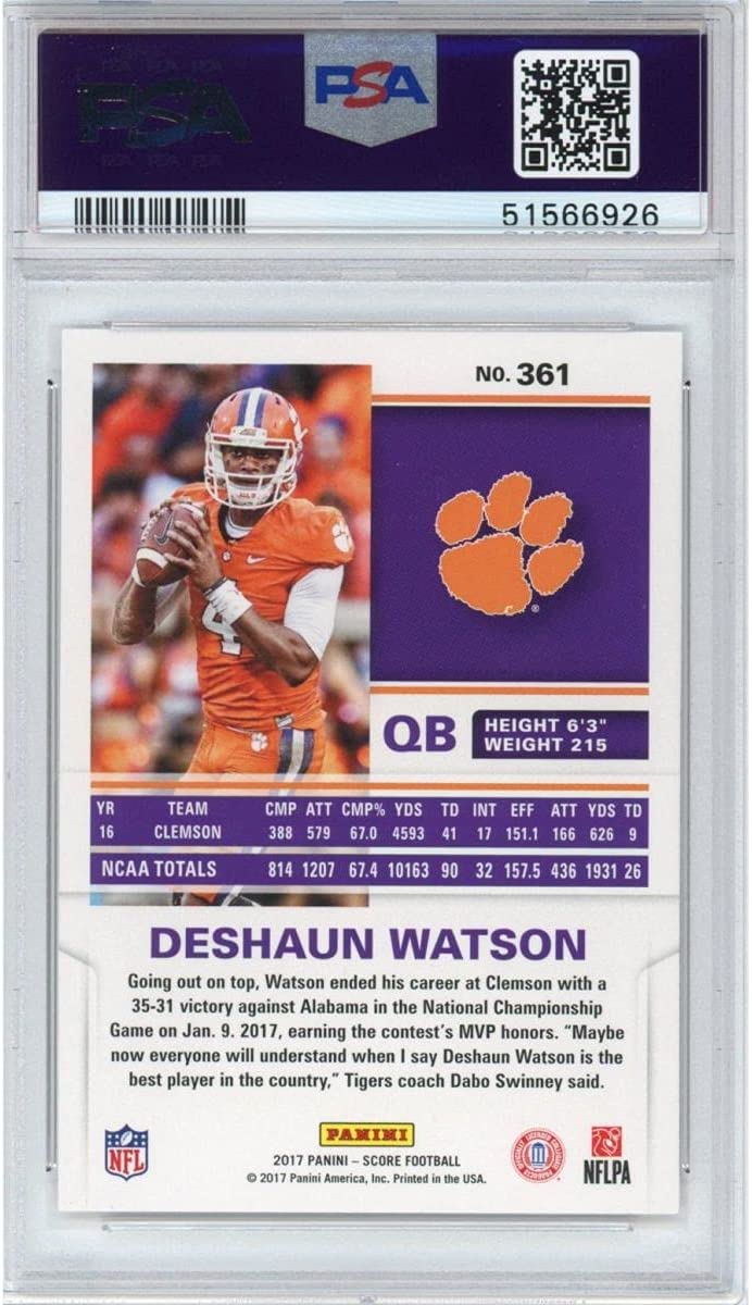 Graded 2017 Panini Score Deshaun Watson #361 Rookie RC Football Card PSA 10 Gem Mint